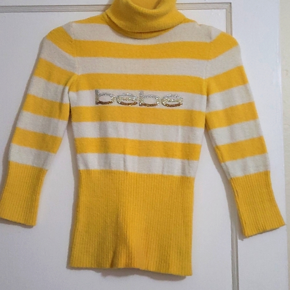 Bebe stripes yellow and white sweater